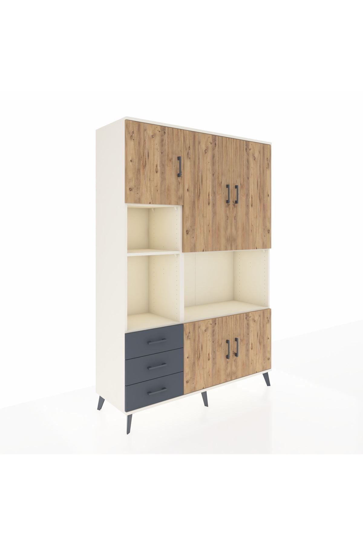 Hyperion Dolap 9 Raflı 3 Çekmeceli 5 Kapaklı 132x44x195 Aytaşı-Çam/Antrasit
