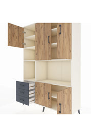 Hyperion Dolap 9 Raflı 3 Çekmeceli 5 Kapaklı 132x44x195 Aytaşı-Çam/Antrasit