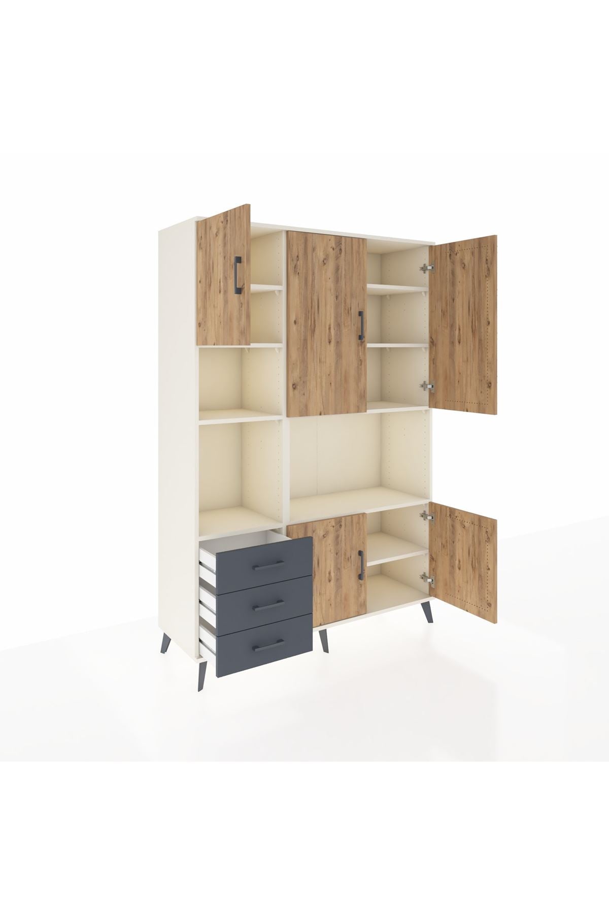 Hyperion Dolap 9 Raflı 3 Çekmeceli 5 Kapaklı 132x44x195 Aytaşı-Çam/Antrasit