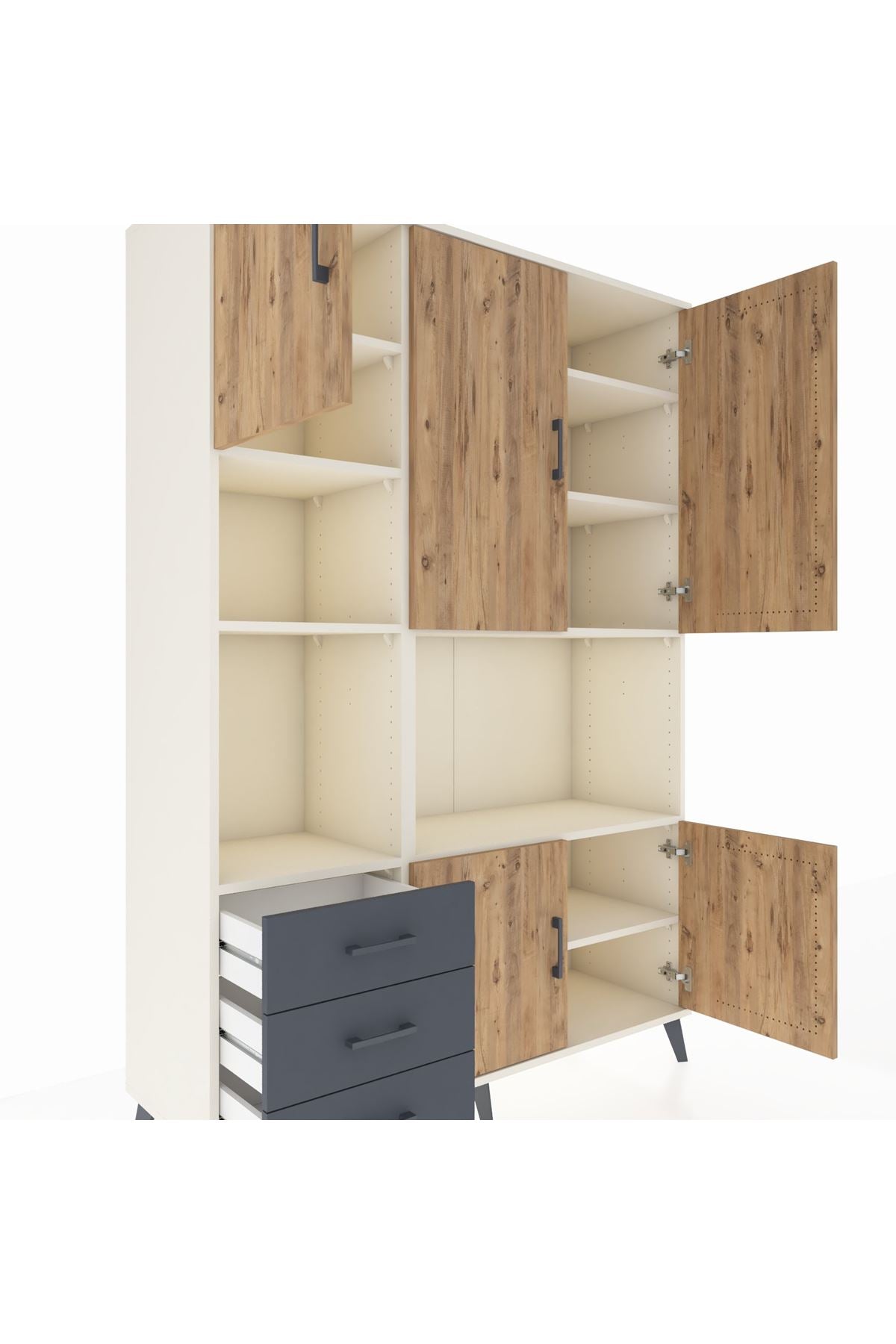 Hyperion Dolap 9 Raflı 3 Çekmeceli 5 Kapaklı 132x44x195 Aytaşı-Çam/Antrasit