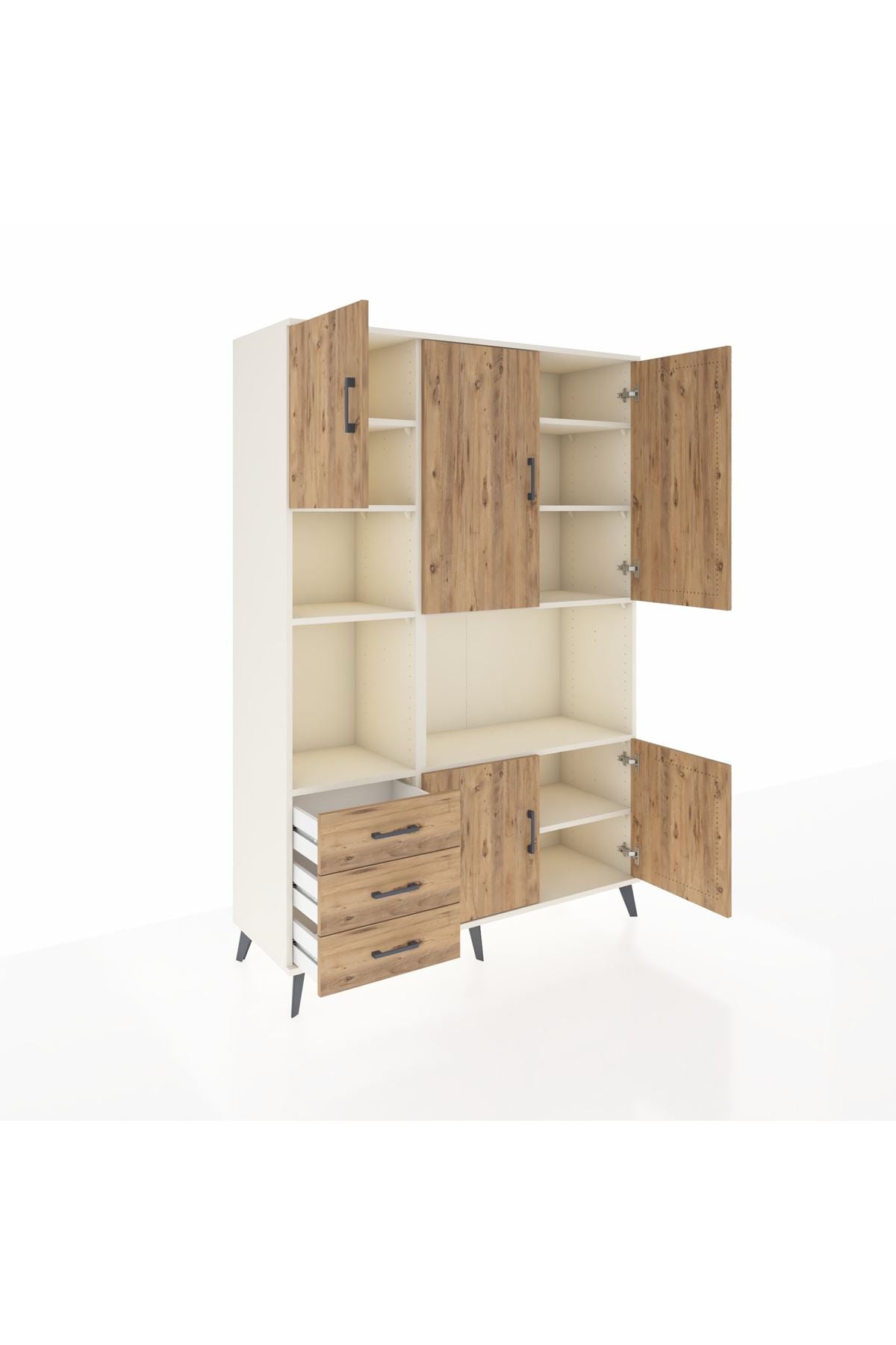 Hyperion Dolap 9 Raflı 3 Çekmeceli 5 Kapaklı 132x44x195 Aytaşı-Çam/Çam