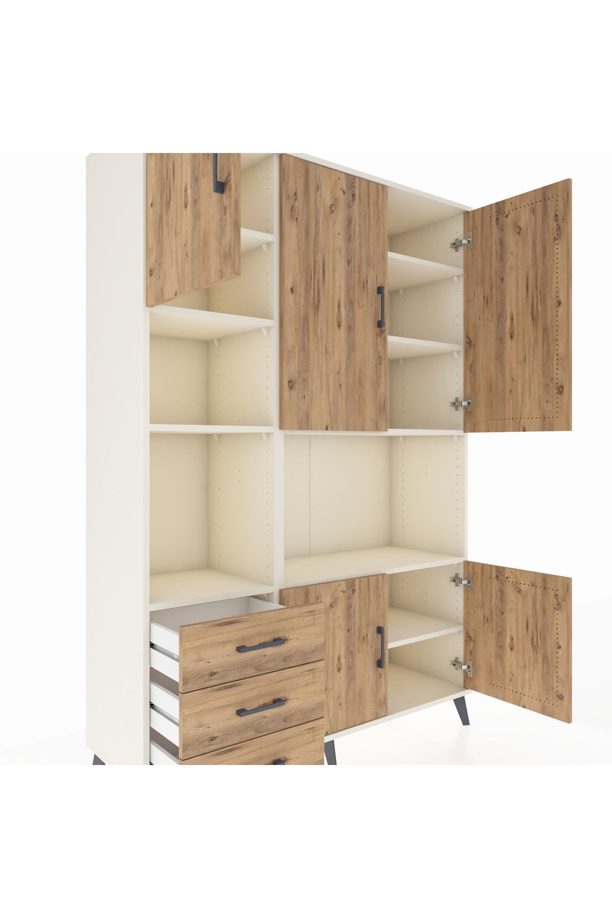 Hyperion Dolap 9 Raflı 3 Çekmeceli 5 Kapaklı 132x44x195 Aytaşı-Çam/Çam