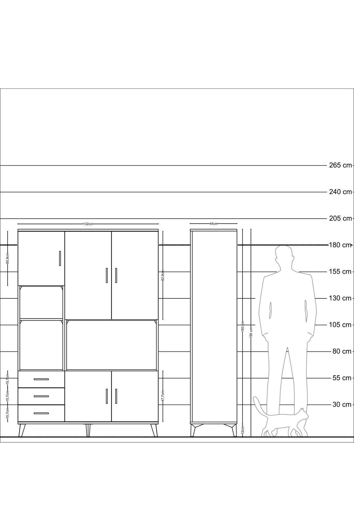 Hyperion Dolap 9 Raflı 3 Çekmeceli 5 Kapaklı 132x44x195 Aytaşı-Çam/Çam