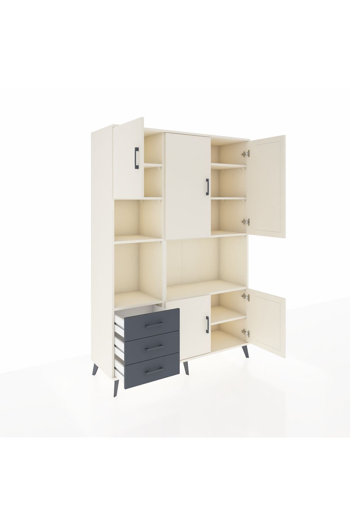 Hyperion Dolap 9 Raflı 3 Çekmeceli 5 Kapaklı 132x44x195 Aytaşı-Aytaşı/Antrasit