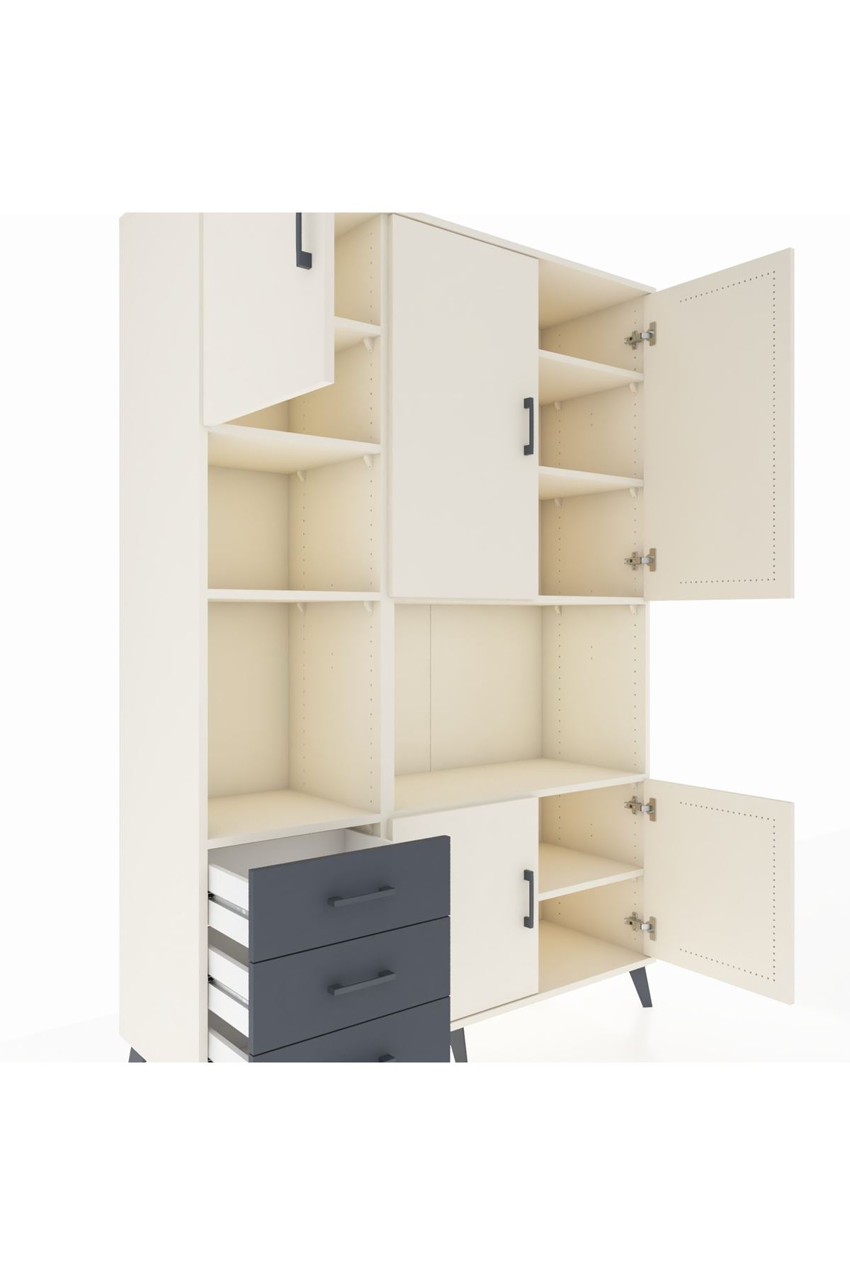 Hyperion Dolap 9 Raflı 3 Çekmeceli 5 Kapaklı 132x44x195 Aytaşı-Aytaşı/Antrasit