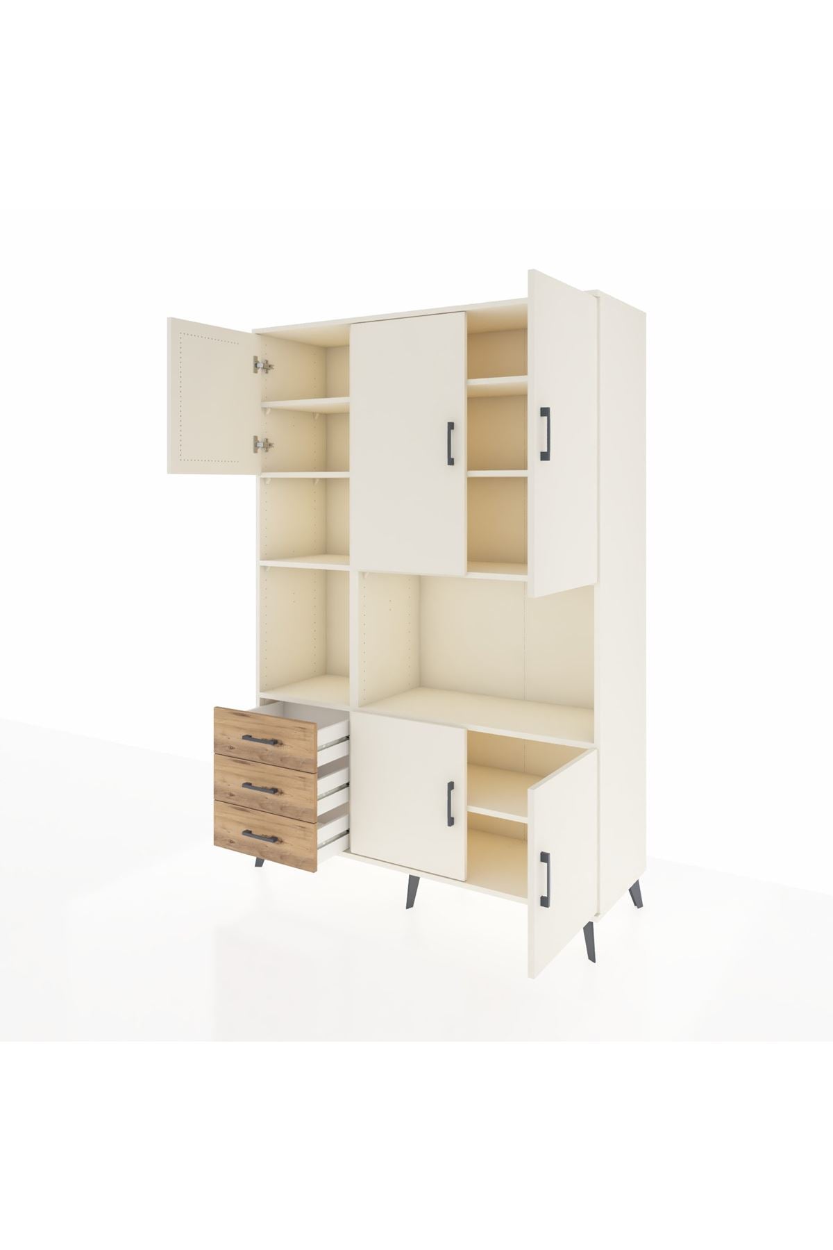 Hyperion Dolap 9 Raflı 3 Çekmeceli 5 Kapaklı 132x44x195 Aytaşı-Aytaşı/Çam