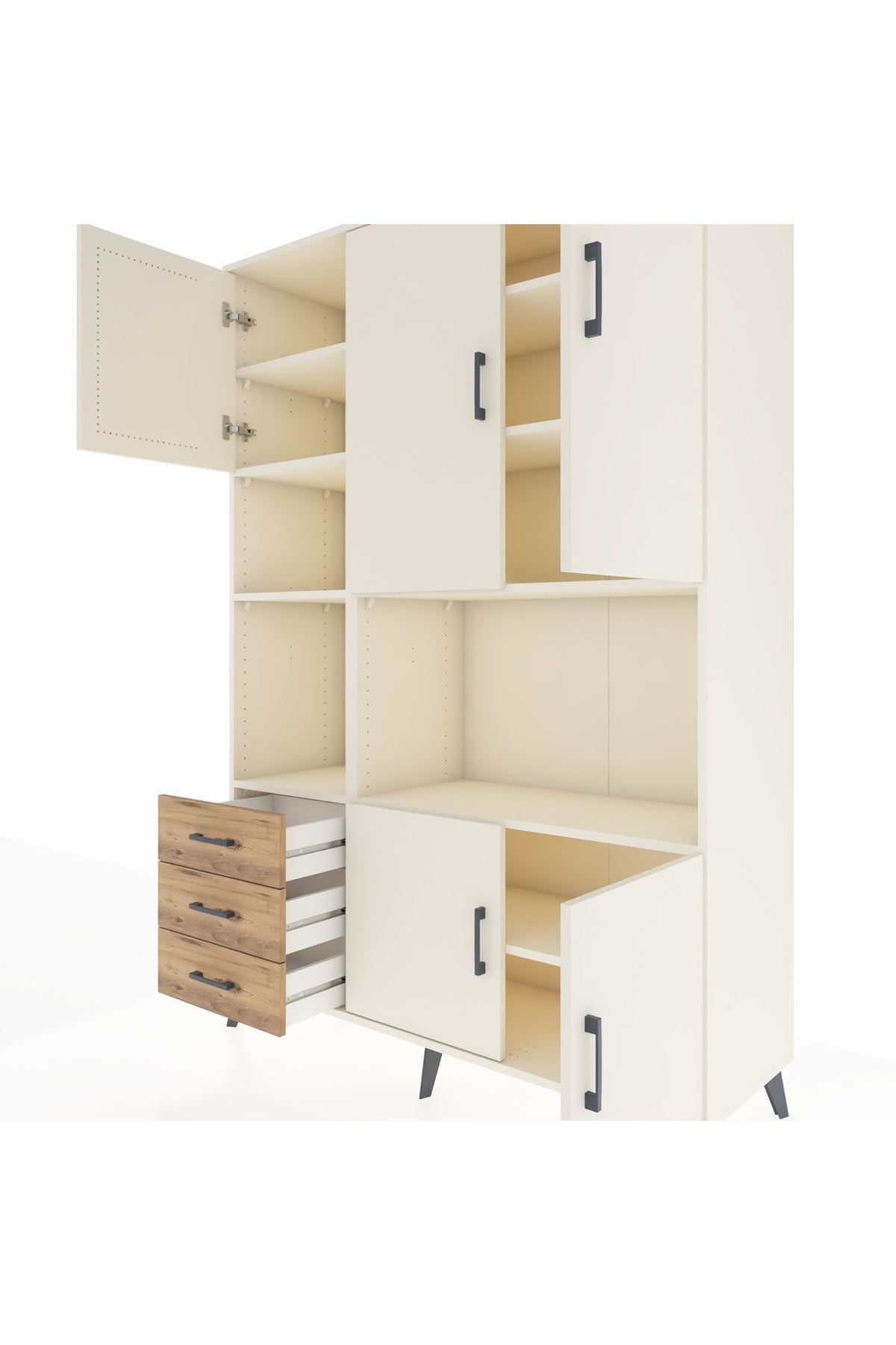 Hyperion Dolap 9 Raflı 3 Çekmeceli 5 Kapaklı 132x44x195 Aytaşı-Aytaşı/Çam