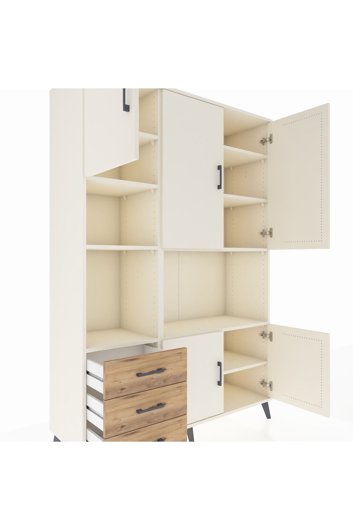 Hyperion Dolap 9 Raflı 3 Çekmeceli 5 Kapaklı 132x44x195 Aytaşı-Aytaşı/Çam