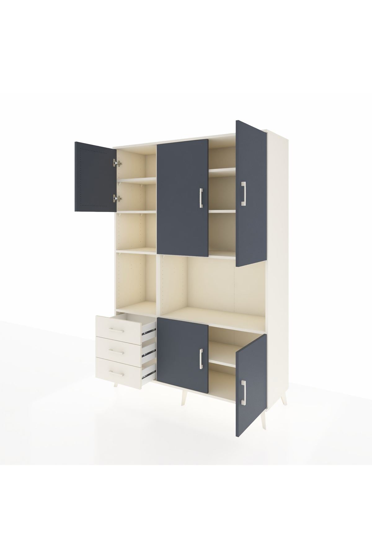 Hyperion Dolap 9 Raflı 3 Çekmeceli 5 Kapaklı 132x44x195 Aytaşı-Antrasit/Aytaşı