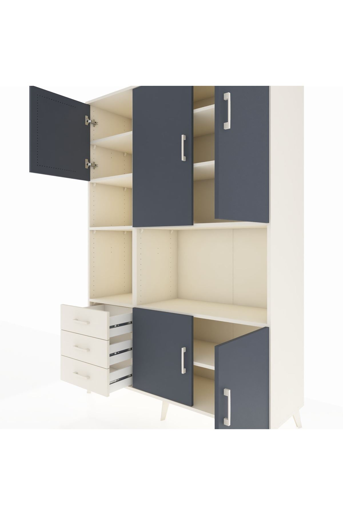 Hyperion Dolap 9 Raflı 3 Çekmeceli 5 Kapaklı 132x44x195 Aytaşı-Antrasit/Aytaşı