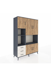 Hyperion Dolap 9 Raflı 3 Çekmeceli 5 Kapaklı 132x44x195 Antrasit-Çam/Aytaşı