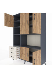 Hyperion Dolap 9 Raflı 3 Çekmeceli 5 Kapaklı 132x44x195 Antrasit-Çam/Aytaşı