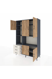 Hyperion Dolap 9 Raflı 3 Çekmeceli 5 Kapaklı 132x44x195 Antrasit-Çam/Aytaşı