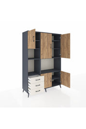 Hyperion Dolap 9 Raflı 3 Çekmeceli 5 Kapaklı 132x44x195 Antrasit-Çam/Aytaşı