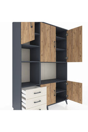 Hyperion Dolap 9 Raflı 3 Çekmeceli 5 Kapaklı 132x44x195 Antrasit-Çam/Aytaşı
