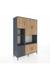 Hyperion Dolap 9 Raflı 3 Çekmeceli 5 Kapaklı 132x44x195 Antrasit-Çam/Antrasit