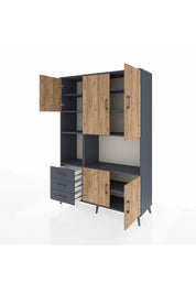 Hyperion Dolap 9 Raflı 3 Çekmeceli 5 Kapaklı 132x44x195 Antrasit-Çam/Antrasit