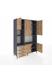 Hyperion Dolap 9 Raflı 3 Çekmeceli 5 Kapaklı 132x44x195 Antrasit-Çam/Çam