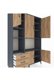Hyperion Dolap 9 Raflı 3 Çekmeceli 5 Kapaklı 132x44x195 Antrasit-Çam/Çam