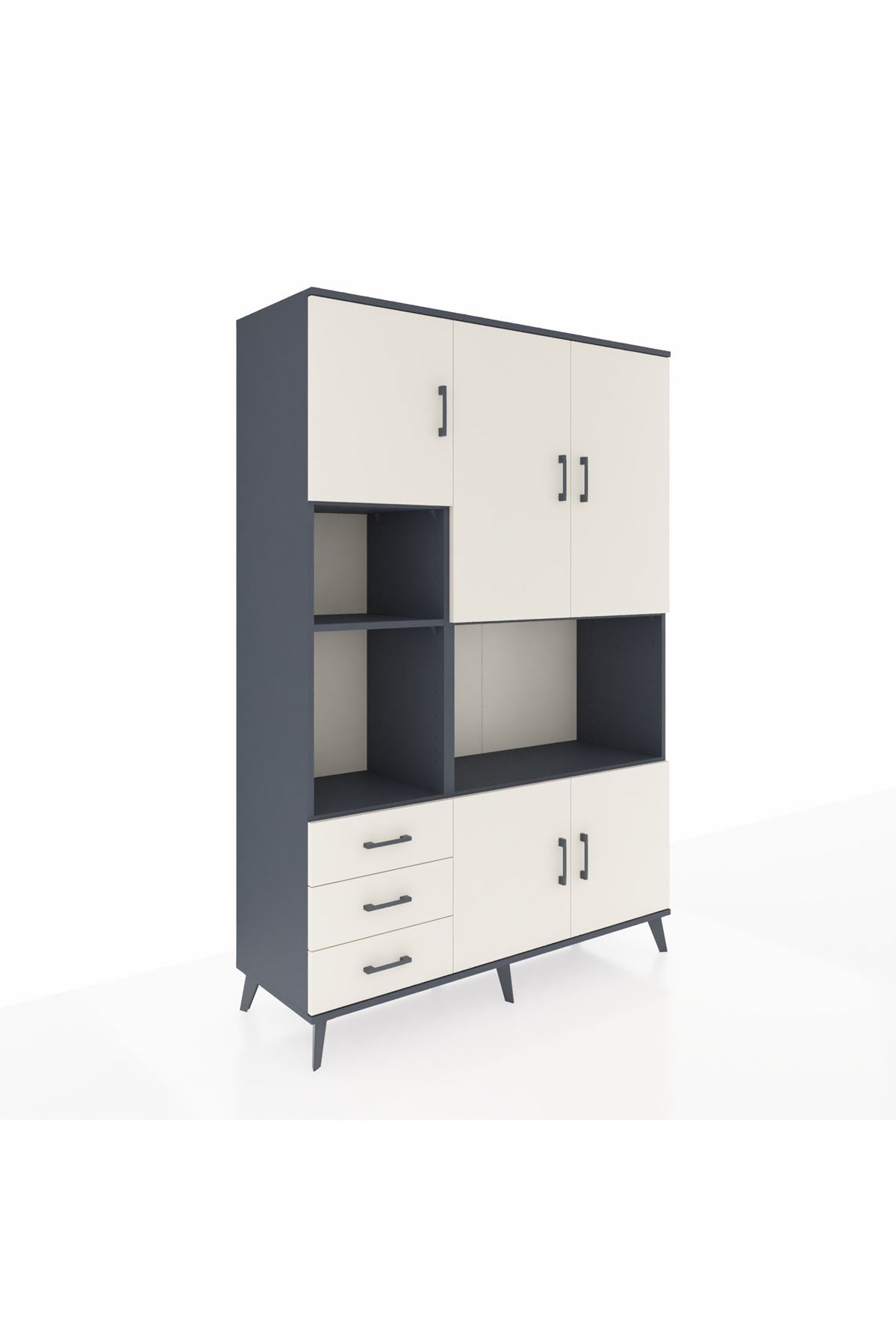 Hyperion Dolap 9 Raflı 3 Çekmeceli 5 Kapaklı 132x44x195 Antrasit-Aytaşı/Aytaşı