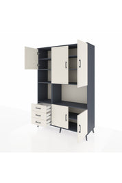 Hyperion Dolap 9 Raflı 3 Çekmeceli 5 Kapaklı 132x44x195 Antrasit-Aytaşı/Aytaşı