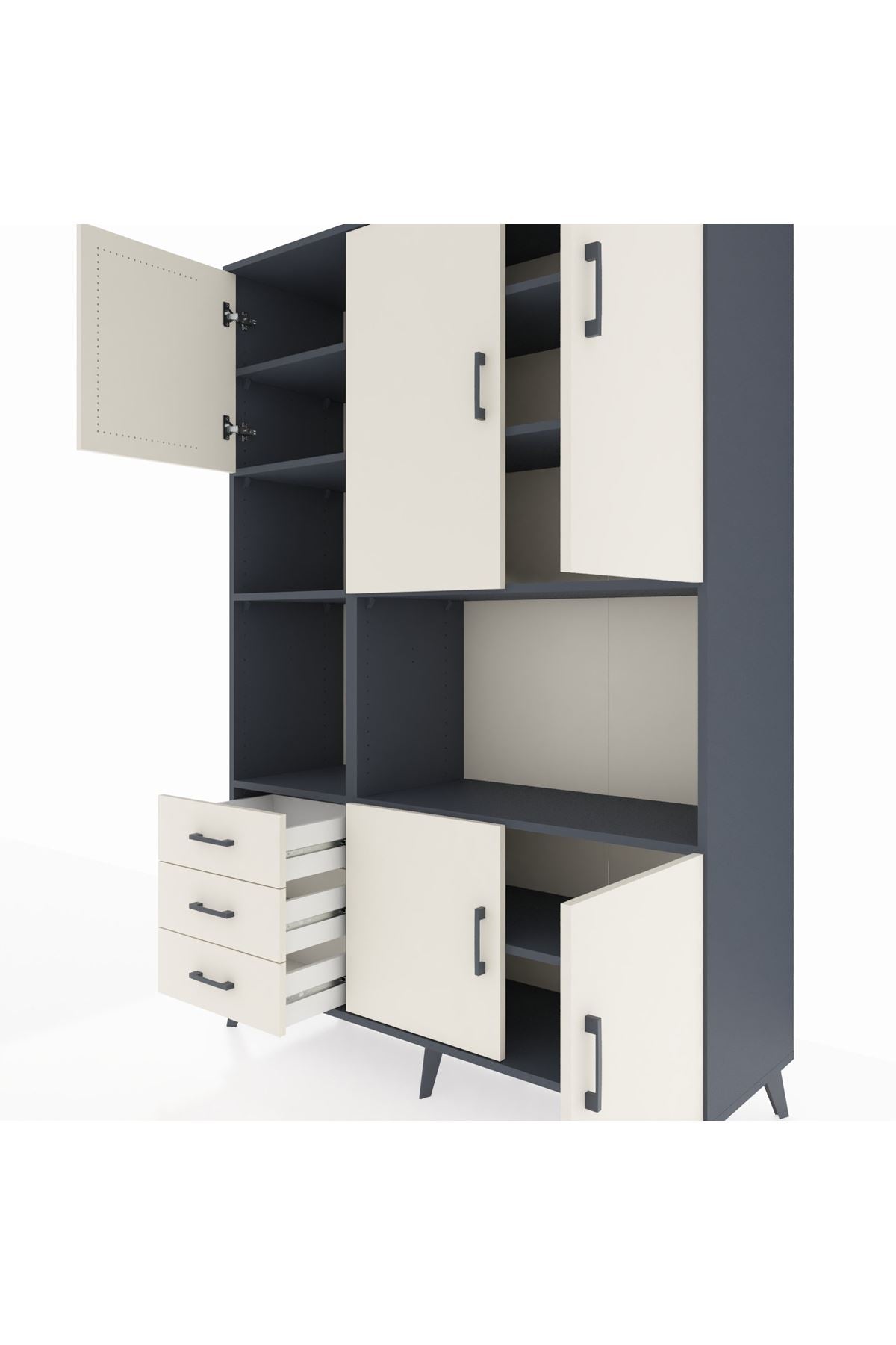 Hyperion Dolap 9 Raflı 3 Çekmeceli 5 Kapaklı 132x44x195 Antrasit-Aytaşı/Aytaşı