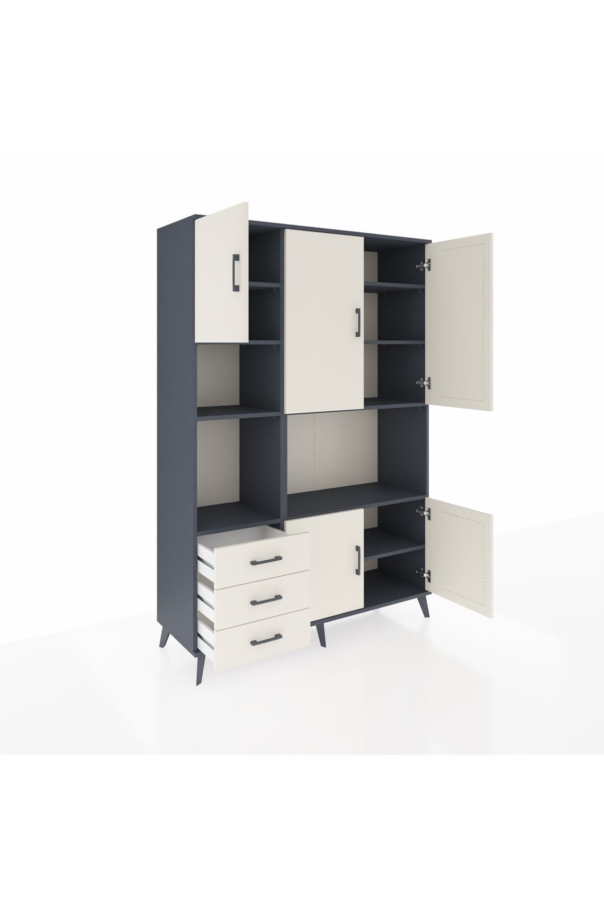 Hyperion Dolap 9 Raflı 3 Çekmeceli 5 Kapaklı 132x44x195 Antrasit-Aytaşı/Aytaşı