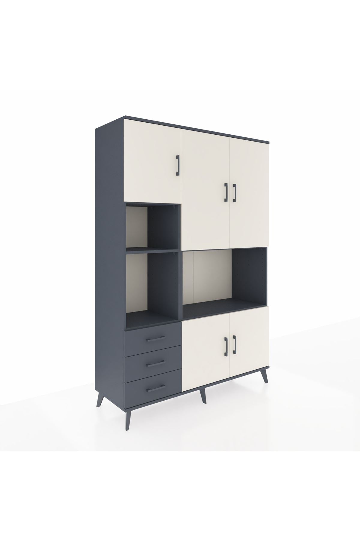 Hyperion Dolap 9 Raflı 3 Çekmeceli 5 Kapaklı 132x44x195 Antrasit-Aytaşı/Antrasit