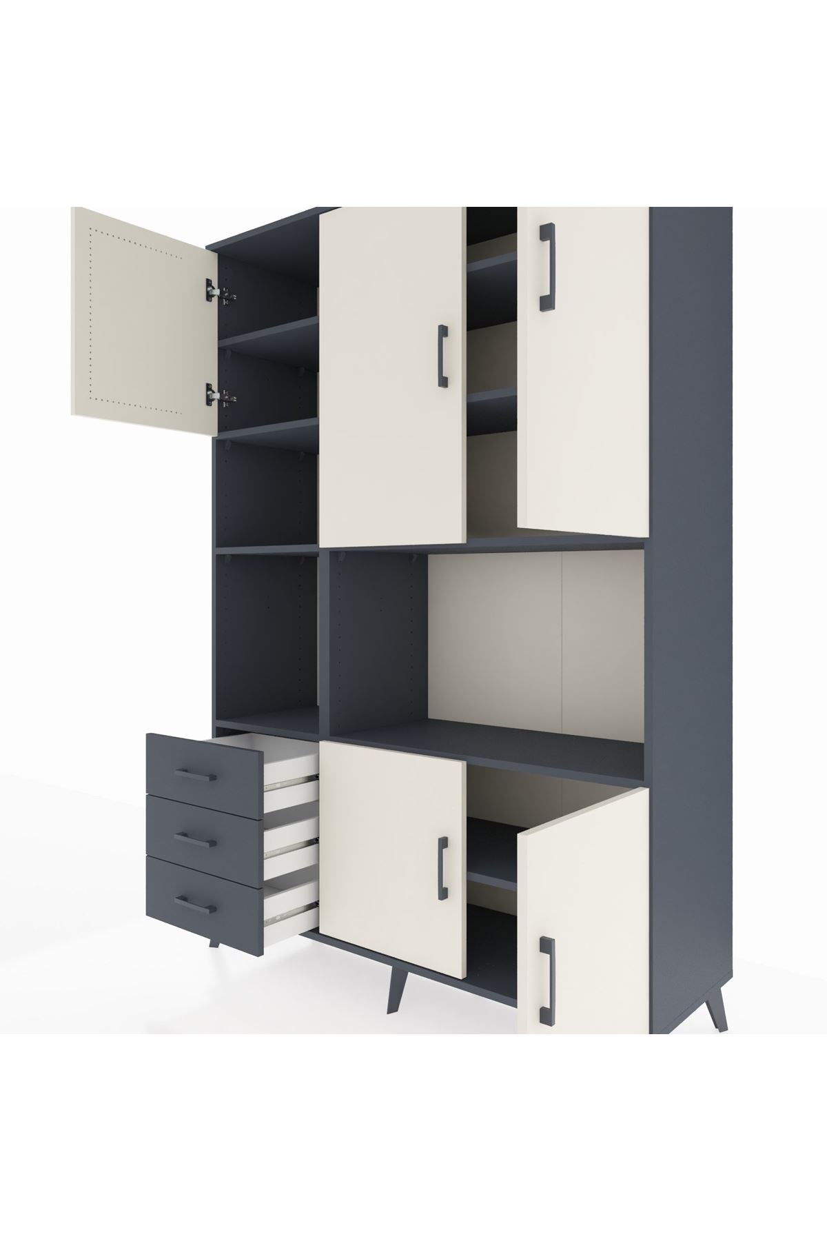 Hyperion Dolap 9 Raflı 3 Çekmeceli 5 Kapaklı 132x44x195 Antrasit-Aytaşı/Antrasit