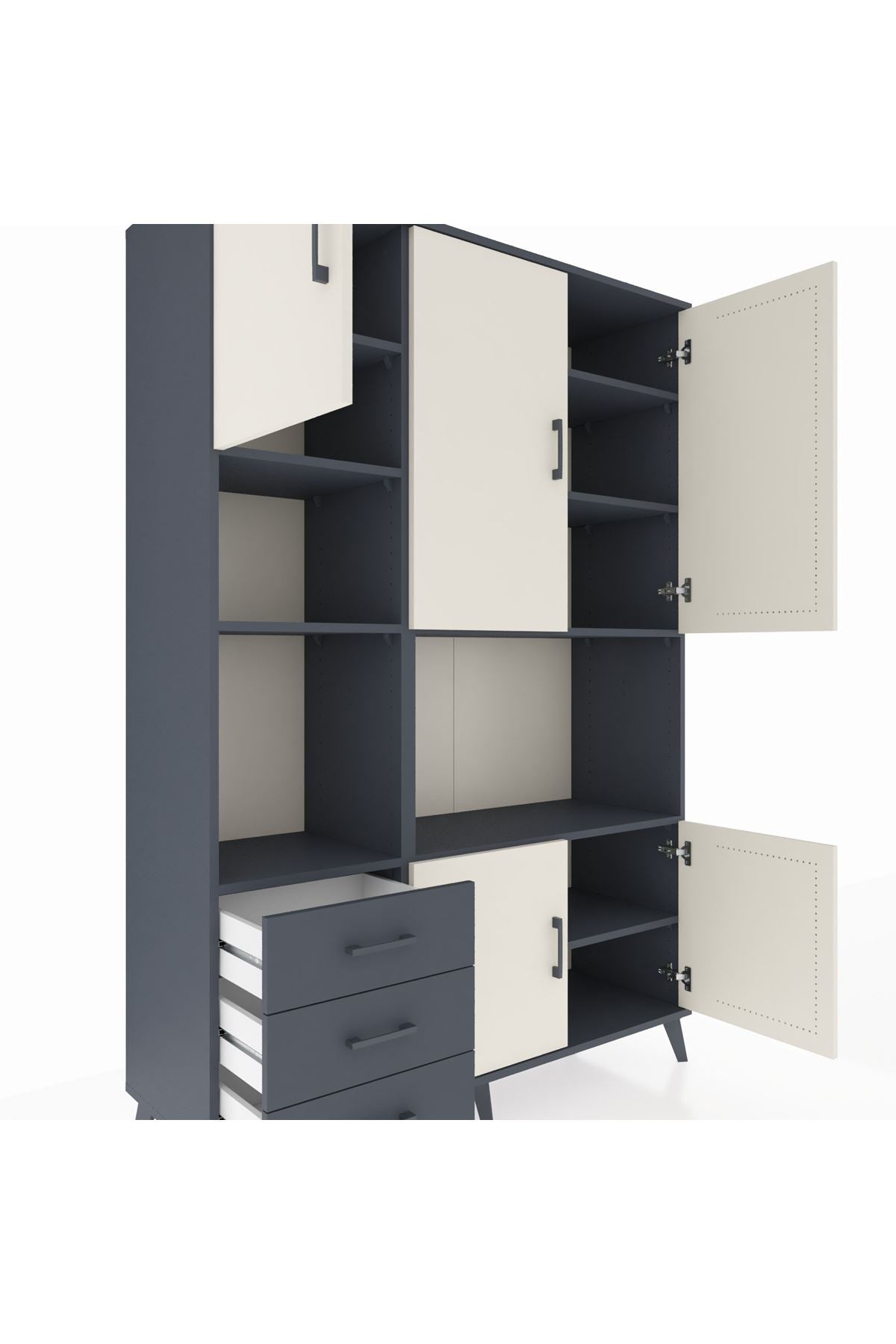 Hyperion Dolap 9 Raflı 3 Çekmeceli 5 Kapaklı 132x44x195 Antrasit-Aytaşı/Antrasit