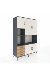 Hyperion Dolap 9 Raflı 3 Çekmeceli 5 Kapaklı 132x44x195 Antrasit-Aytaşı/Çam