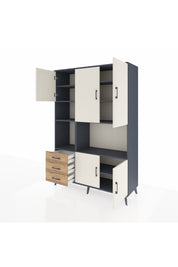 Hyperion Dolap 9 Raflı 3 Çekmeceli 5 Kapaklı 132x44x195 Antrasit-Aytaşı/Çam