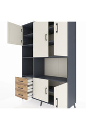 Hyperion Dolap 9 Raflı 3 Çekmeceli 5 Kapaklı 132x44x195 Antrasit-Aytaşı/Çam