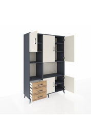 Hyperion Dolap 9 Raflı 3 Çekmeceli 5 Kapaklı 132x44x195 Antrasit-Aytaşı/Çam