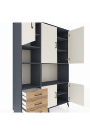 Hyperion Dolap 9 Raflı 3 Çekmeceli 5 Kapaklı 132x44x195 Antrasit-Aytaşı/Çam