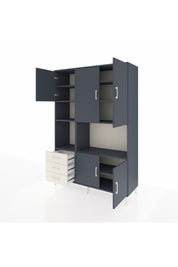 Hyperion Dolap 9 Raflı 3 Çekmeceli 5 Kapaklı 132x44x195 Antrasit-Antrasit/Aytaşı