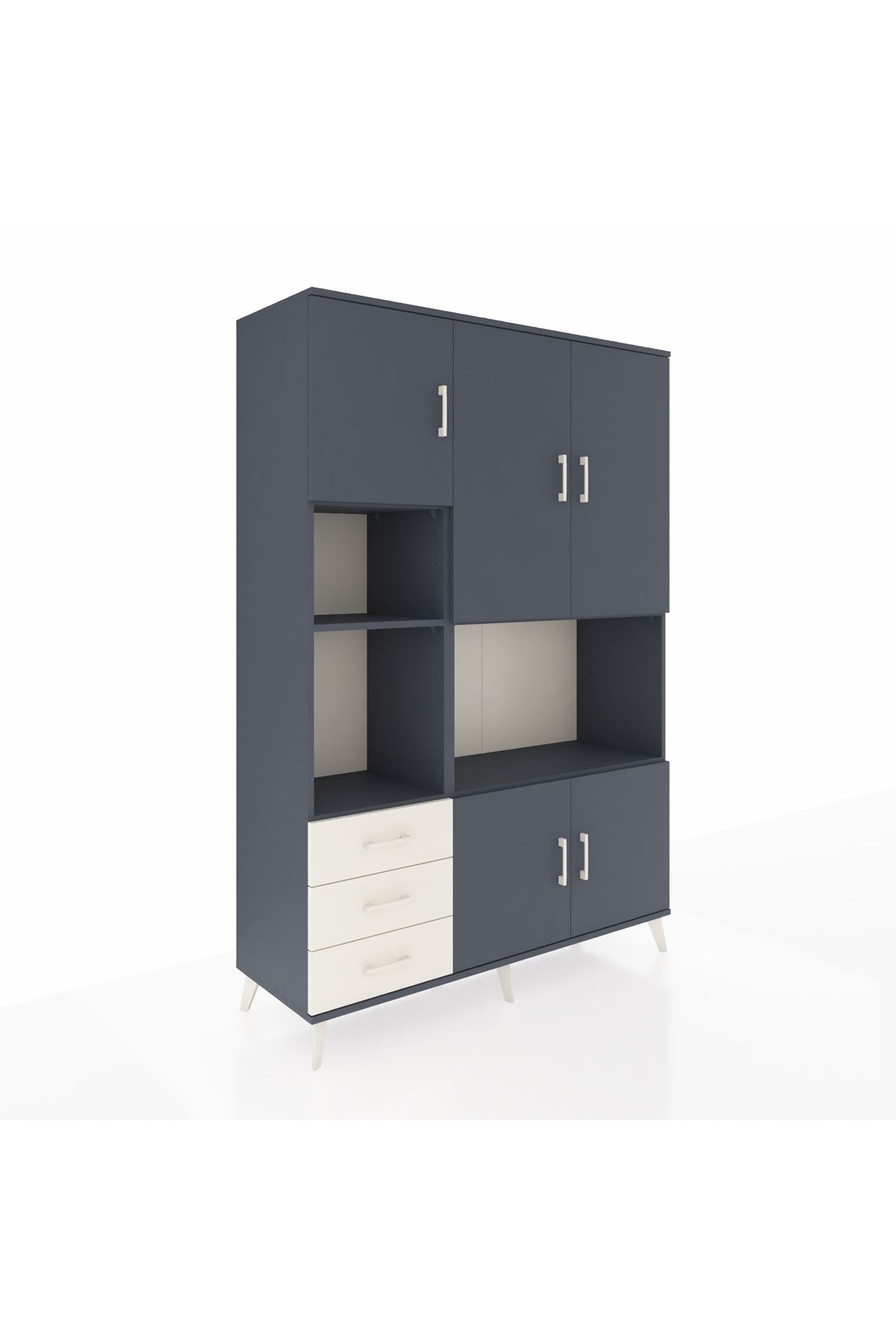 Hyperion Dolap 9 Raflı 3 Çekmeceli 5 Kapaklı 132x44x195 Antrasit-Antrasit/Aytaşı