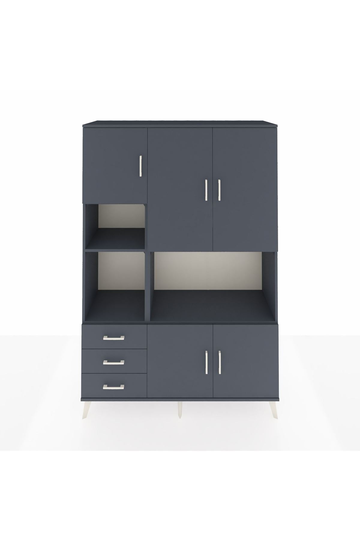 Hyperion Dolap 9 Raflı 3 Çekmeceli 5 Kapaklı 132x44x195 Antrasit-Antrasit/Antrasit