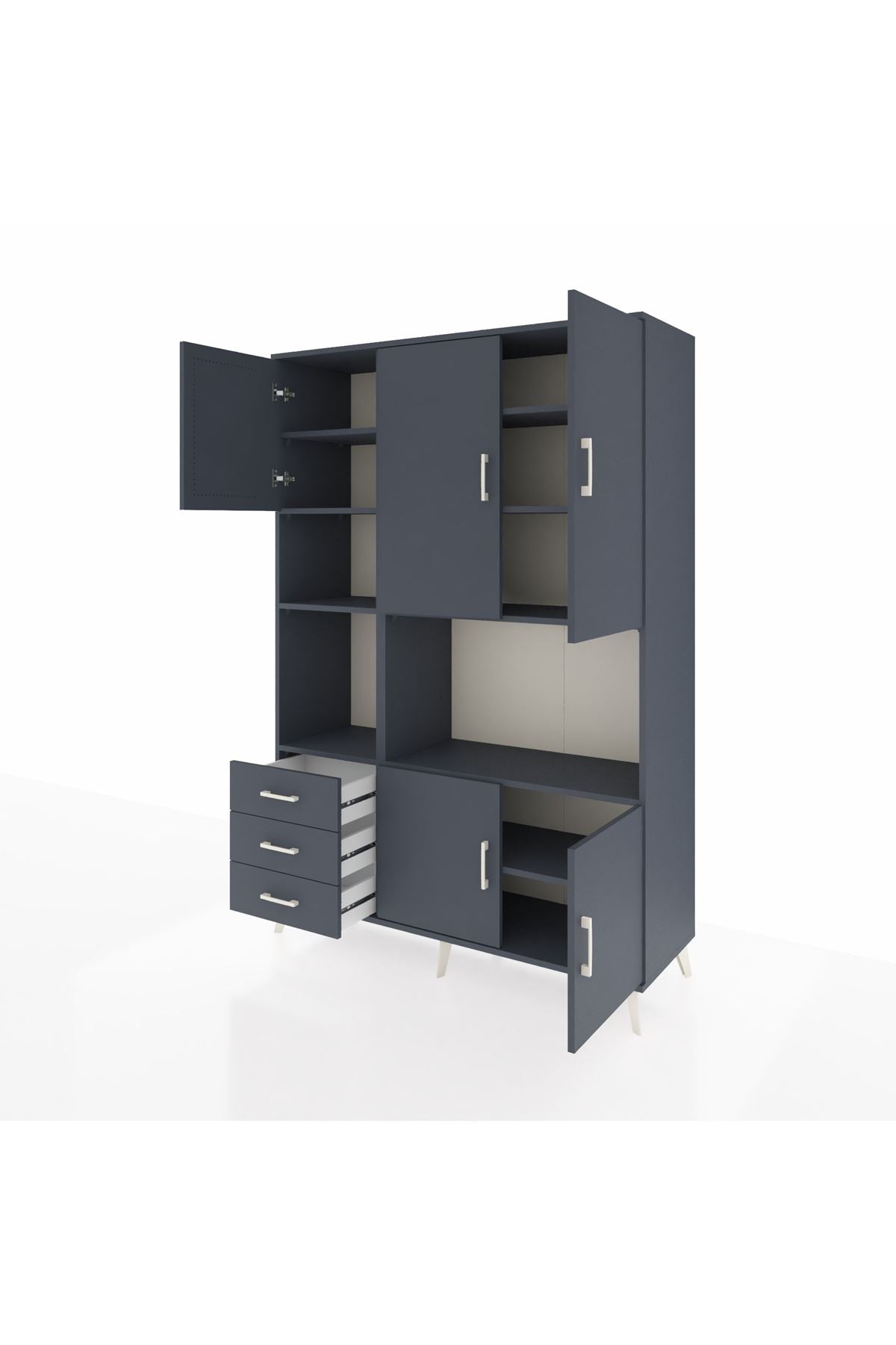 Hyperion Dolap 9 Raflı 3 Çekmeceli 5 Kapaklı 132x44x195 Antrasit-Antrasit/Antrasit
