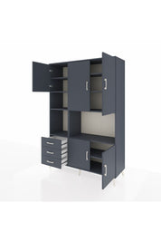 Hyperion Dolap 9 Raflı 3 Çekmeceli 5 Kapaklı 132x44x195 Antrasit-Antrasit/Antrasit