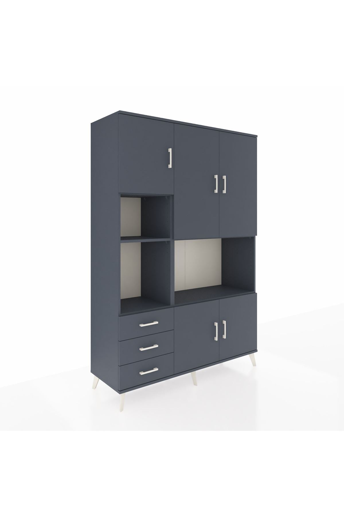 Hyperion Dolap 9 Raflı 3 Çekmeceli 5 Kapaklı 132x44x195 Antrasit-Antrasit/Antrasit