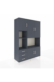 Hyperion Dolap 9 Raflı 3 Çekmeceli 5 Kapaklı 132x44x195 Antrasit-Antrasit/Antrasit