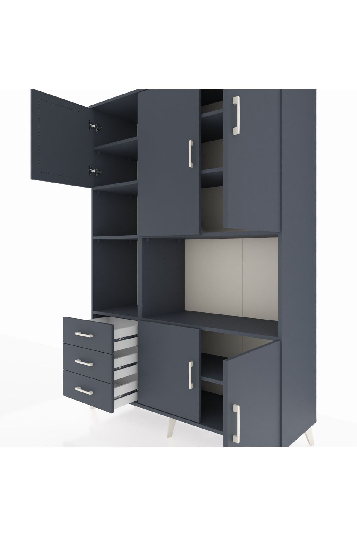 Hyperion Dolap 9 Raflı 3 Çekmeceli 5 Kapaklı 132x44x195 Antrasit-Antrasit/Antrasit