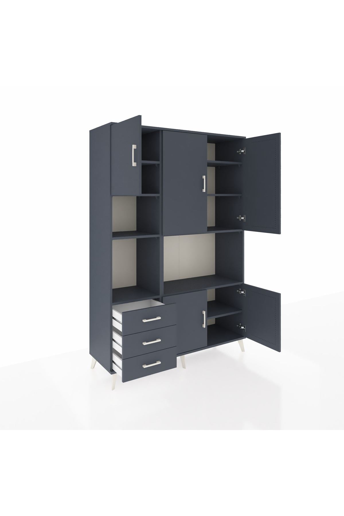 Hyperion Dolap 9 Raflı 3 Çekmeceli 5 Kapaklı 132x44x195 Antrasit-Antrasit/Antrasit