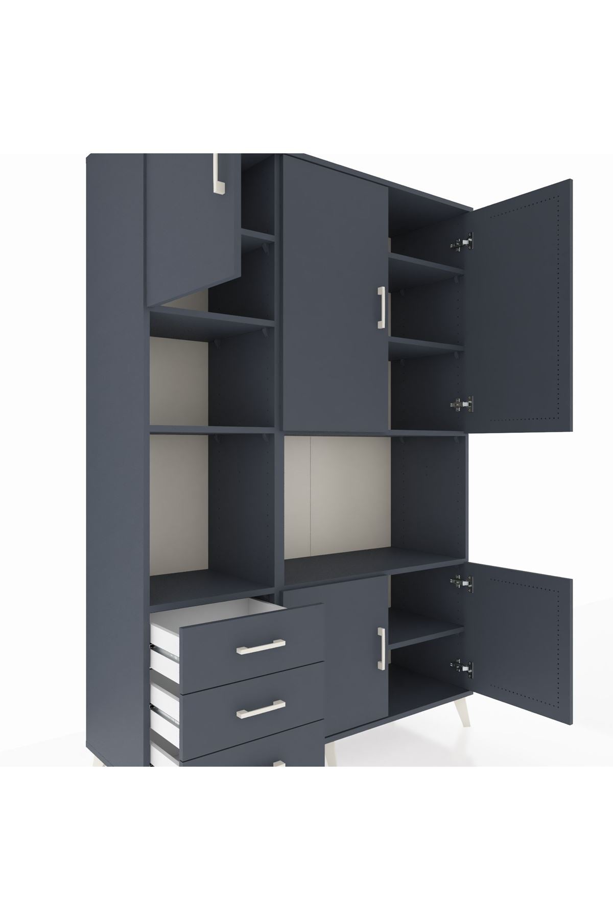 Hyperion Dolap 9 Raflı 3 Çekmeceli 5 Kapaklı 132x44x195 Antrasit-Antrasit/Antrasit