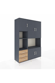 Hyperion Dolap 9 Raflı 3 Çekmeceli 5 Kapaklı 132x44x195 Antrasit-Antrasit/Çam
