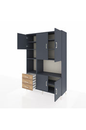 Hyperion Dolap 9 Raflı 3 Çekmeceli 5 Kapaklı 132x44x195 Antrasit-Antrasit/Çam