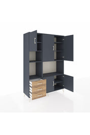 Hyperion Dolap 9 Raflı 3 Çekmeceli 5 Kapaklı 132x44x195 Antrasit-Antrasit/Çam