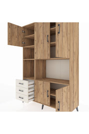 Hyperion Dolap 9 Raflı 3 Çekmeceli 5 Kapaklı 132x44x195 Çam-Çam/Aytaşı
