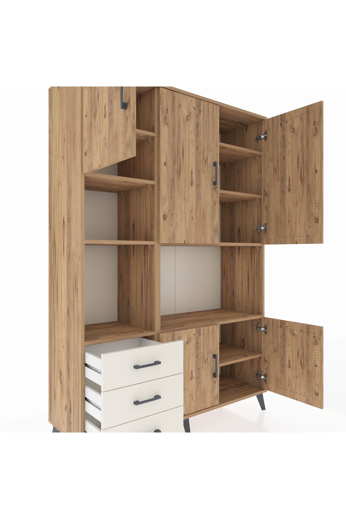 Hyperion Dolap 9 Raflı 3 Çekmeceli 5 Kapaklı 132x44x195 Çam-Çam/Aytaşı